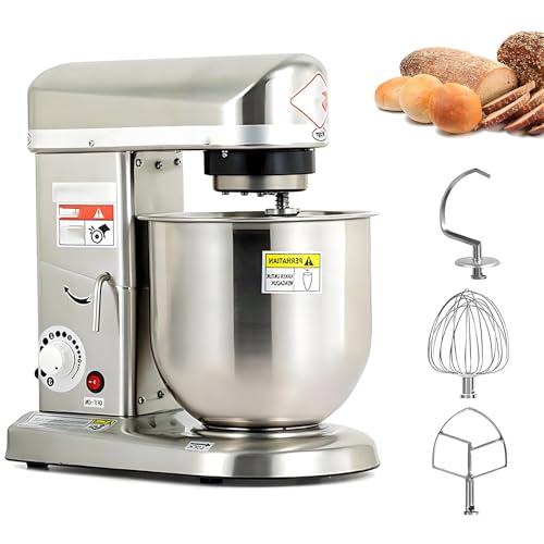 Memykoy Amasadora de 3 velocidades, 5L/7L/10L, eléctrica, de 500W, Resistente, con Bol de Acero Inoxidable, Gancho para Masa, batidor, para panadería y pizzería. 10L