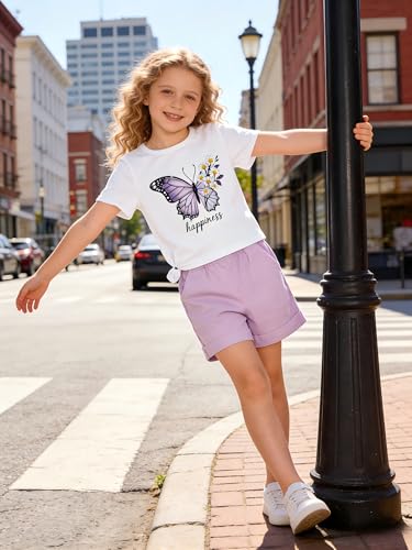 Image of KIDLAGA Girls Two Piece Sets Cherry Pattern Short Sleeve Shirts and Shorts Set With Pockets Girls Summer Outfits Size 7-14