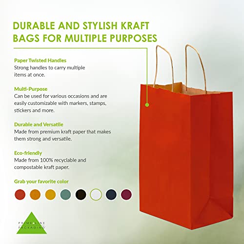 Small Red Gift Bags - 8X4X10 Inch 100 Pack Kraft Paper Shopping Bags With Handles, Craft Totes In Bulk For Boutiques, Small Business, Retail Stores, Birthday Parties, Christmas, Valentines, Holidays #TOP1