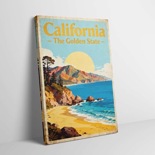 JUCHELU Vintage Travel Poster of California - The Golden State Canvas Wall Art - Perfect Home Decor for Living Room Bedroom Family, Premium Canvas Art Print Wall Decor & Ideal Gift
