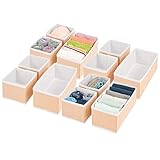 mDesign Juego de 12 Cajas organizadoras – Cestas de Tela de Diferentes tamaños para cajones – Organizadores para armarios para Guardar Calcetines, Ropa Interior y más – Naranja melocotón/Blanco