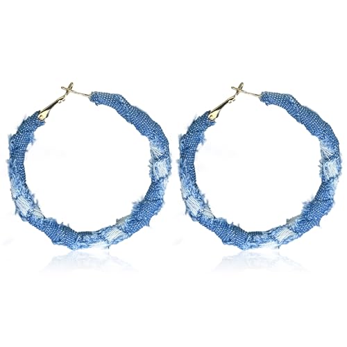 CWVHQ Bohemia Denim Hoop Earrings Simple Exaggerated Big Circle Round Statement Earrings Jewelry Accessories for Women Bridal (style-2)