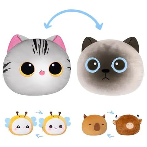 Caaaat 18" Cute Plush Pillow, Kawaii Cat Stuffed Animals Cushion Pillow, 2-in-1 Transformed Emotion Cushion, Soft Hugging Pillow & Decortived Stuffed Pillow for Kids and Adults Cover
