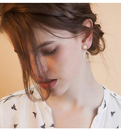 14K Gold Plated Pearl Ear Drop Earring With Retro Palace Style S925 Silver Needle For Women Girl Gifts Present Valentines Birthday Anniversary Mothers Day Christmas (Gold) #TOP3