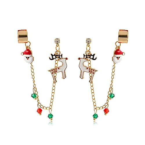 Christmas Cuff Earrings Christmas Tree Earrings For Women Santa Claus Xmas Elk Ear Cuffs Holiday Stud Earring For Girls Christmas Jewelry Gifts（B) #TOP10