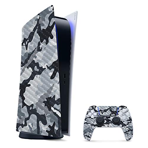MightySkins Carbon Fiber Gaming Skin for PS5 / PlayStation 5 Digital Edition Bundle - Gray Camouflage | Durable Textured Carbon Fiber Finish | Easy to Apply | Made in The USA