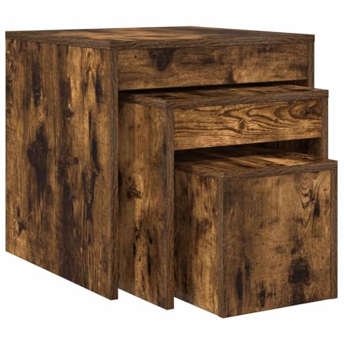 vidaXL 3X Tables Gigognes Tables Basses Table de Bout de Canapé Ensemble 3 Tables d'Appoint Salon Chambre à Coucher Chêne Fumé Bois d'Ingénierie