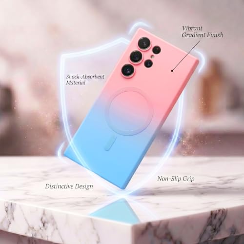 Image of amazon basics Gradient Mag-Safe Case for Samsung Galaxy S22 Ultra | Soft Silicone Shockproof Cover with Camera Protection | Slim Lightweight Design | Smooth Touch & Durable - Pink & Blue