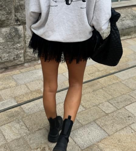 Image of Women Y2k Lace Mini Skirt Ruffle Layered Flowy Half Slip Skirts Underskirt | Y2K Low Rise Floral Lace Trim Slip Skirt Dress Extender Frilly Pleated Tiered Satin Short Skirt Sheer Underneath Under Dress