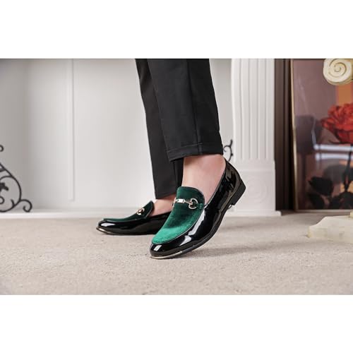 LCQL Men's Luxury Velvet Loafers Patent Leather Oxford Classic Gold Buckle Business Party Prom Club Dress Shoes Size 7-133