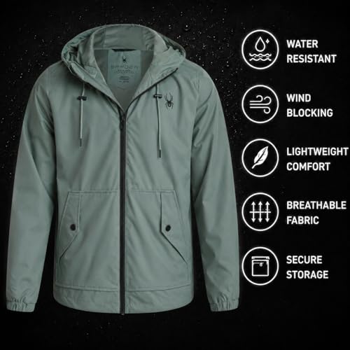 Image of Spyder Mens Windbreaker Jacket - Hooded Lightweight Breathable Hiking