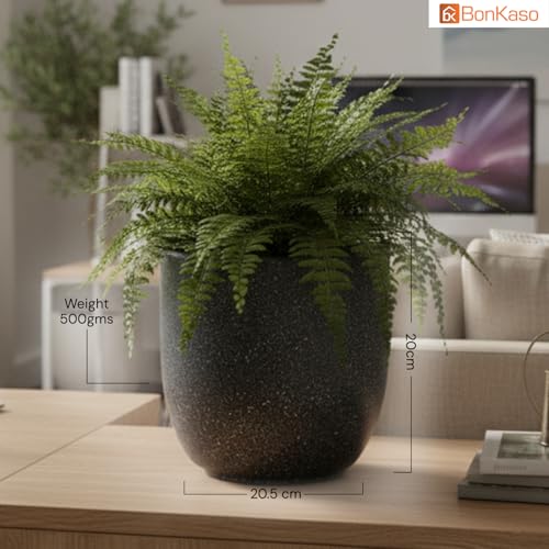Image of BonKaso 8 Inch Jaguar Round Plant Pots | Highly Durable & Lightweight Polymer Planter for Indoor & Outdoor Use | Flower Pot (Gamla /Gamale) for Home, Office, Garden, Living Room & Balcony (Dark Grey)