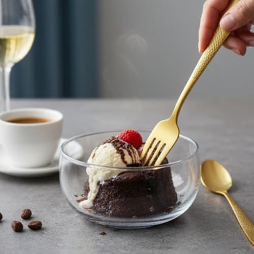 Image of Aurum Gold French Style Silverware | 4-Piece Hammered Cutlery Set | 2-Piece Dinner Fork & 2-Piece Dinner Spoon Set | Stainless Steel Flatware Elegant Dining for Home,Restaurants & Gifting
