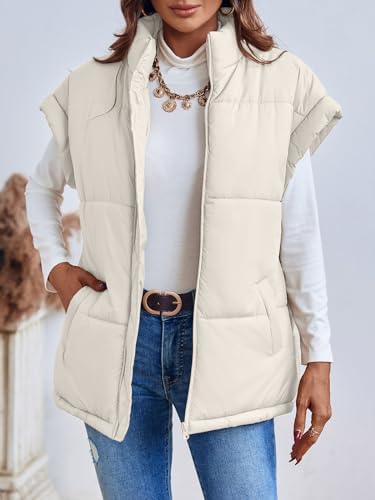 Langwyqu Women Oversized Puffer Vests Sleeveless Stand Collar Zipper Puffy Jackets with Belt4