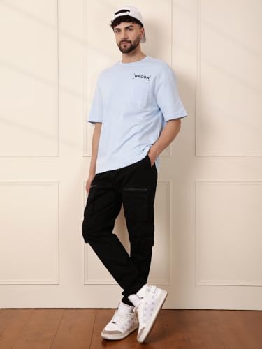 Image of WROGN Men's 220 GSM Pure Cotton Terry T-Shirt | Front & Back Graphic Print | Oversized Fit