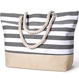 sprecenk Borsa da Spiaggia Mare Donna in Tela, Grande Impermeabile Borsa Tracolla Estivo Beach Tote Bag con Cerniera per Spiaggia Viaggi Shopping Palestra, Grigio Chiaro