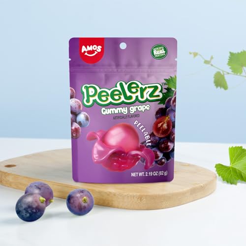 AMOS Grape Peelerz Gummy Candy, Peeling Gummy Grape Gift Candy Resealable 2.19oz Bags (1 Pack)