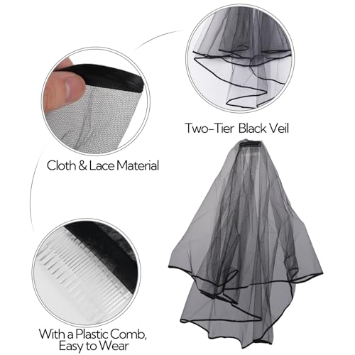 Lifreer Day of The Dead Womens Accessories, Halloween Flower Headband, Black Veil, Lace Eye Mask - Image 3