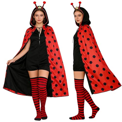 KOMEIYL Costume Cape Coccinelle, Déguisement Coccinelle Adulte, Costume de Coccinelle pour Femme avec Bandeau, Chaussettes, Pour Carnaval, Cosplay Fête