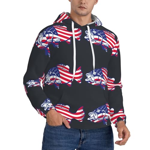 Sweat à capuche homme EdWal avec drapeau américain imprimé en polyester et poche kangourou