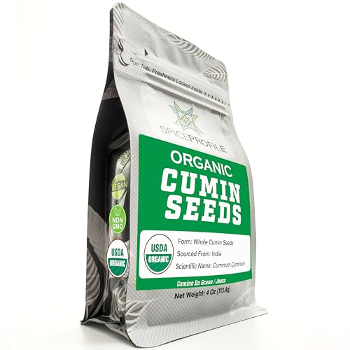 Spice Profile | USDA Certified Organic Cumin Seeds (Whole) | Resealable 4oz Pouch | Best for Tempering, Cooking, Spice Blends & Seasonings | Organic Jeera