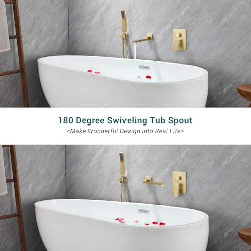 DASAN Grifería para baño: Llave para Tina de Montaje en Pared Giratoria con Ducha Manual, Acabado Dorado Cepillado, Modelo SA-TF05WH-BG miniatura 4