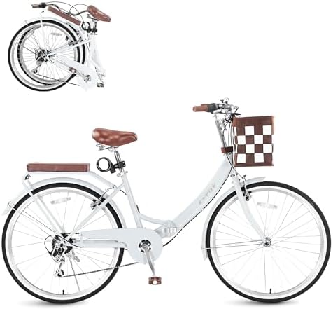 Foldable Beach Cruiser Bike for Women, 24/26 Inch Bikes for Women, 7 Speed Commute Bike with Basket Adult Womens Bicycles Folding Cruiser Bikes, City Commuting