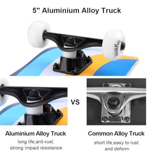 Image of WhiteFang Skateboards for Beginners, Complete Skateboard 31 x 7.88, 7 Layer Canadian Maple Double Kick Concave Standard and Tricks Skateboards for Kids and Beginners