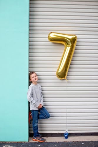 Image of Gold 7 Balloon, Number Balloon 40 Inch, Gold Party Decorations, 7th Balloon Number, Gold Seven Birthday Decorations, Number 7 Balloon
