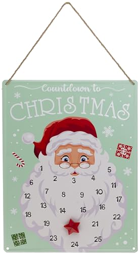Boston International Advent Calendar Christmas Countdown Sign Wall Art Winter Holiday Decorations for Home, 11.75" x 15.75", Jolly Santa Face