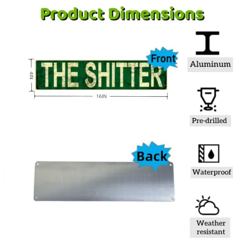 The Shitter Aluminum Sign 16x4, Funny Bathroom Wall Decor Vintage Plaque - image 2