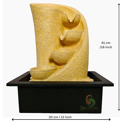 Image of Decorative Table Top Water Fountain for Home Decor /Office /Indoor & Outdoor /Garden /Puja Room /Vaastu with Multicolor LED Light and Adjustable Water Pump (Yellow-D-016)