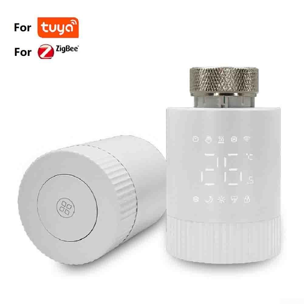 Valvola termostatica intelligente per radiatore ZIGBEE, per TUYA App Control TRV con display LED, 0,5 °C, protezione antigelo e blocco bambini per sistemi di riscaldamento domestico, bianco