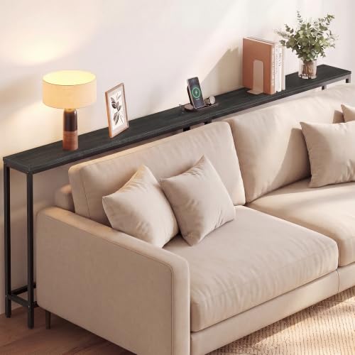 Image of VASAGLE 78.8 inch Console Table, Narrow Behind Couch Table with Outlet | Sofa Table with 2 Hooks, for Entryway, Living Room, Easy Assembly, Charcoal Gray and Ink Black, BARNET Collection ULNT077B201