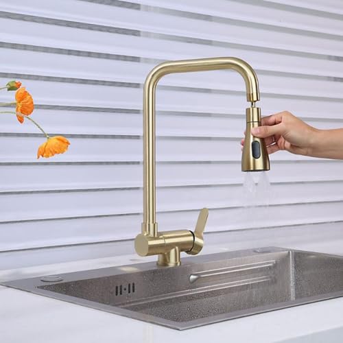 Robinet d'évier de cuisine pliable mitigeur acier inoxydable or - 6