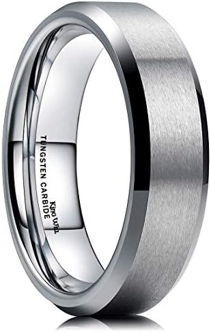 King Will Silver 6MM Wedding Band For Men Tungsten Carbide Ring Comfort Fit Beveled Edges 9