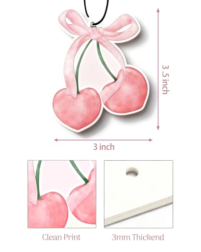 Image of Coquette Pink Bow Car Air Fresheners, 5-Pack Assorted Floral Scents Cherry Cute Girly Car Accessories Hanging Decor for Rearview Mirror Long-Lasting for Women Teen Girls