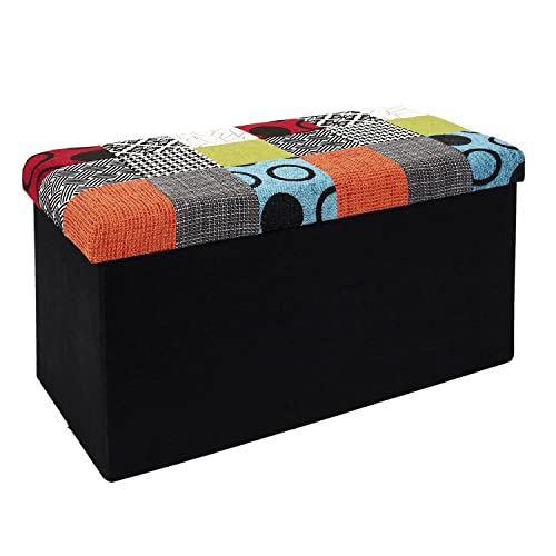 HOME DECO FACTORY HD6507 Coffre Banc Patchwork Mobilier Assise Pliable, Entrée, Salon, Chambre, Salle à Manger Meuble-76x38x38 cm, Polyester, Multicouleur, 76 x 38 x 38