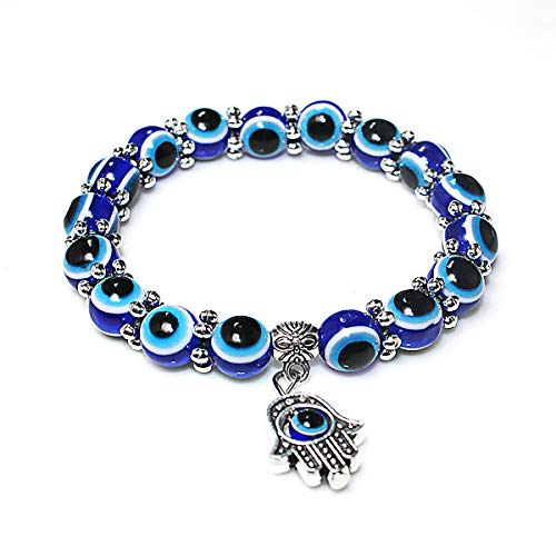 XUN Zhe Evil Eye Hamsa Beaded Charm Bracelets Blue Eye Stretch Bracelet Hand of Fatima Turkish Lucky Bracelet for Women Men for Protection and Blessing (Big Beads)