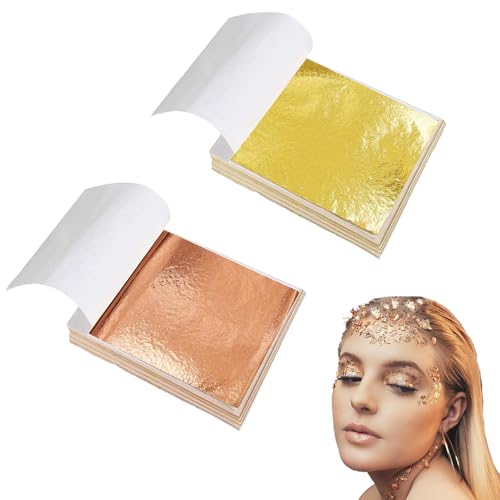 200 PCS Gold Foil Paper Shiny Gold Leaf Sheets DIY Imitation Gold Leaf Pape for Decorating Crafts Furniture Nails Paintings