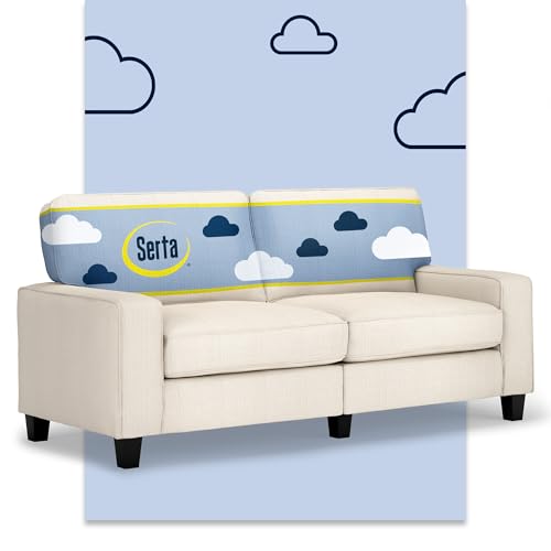 Serta Palisades 73' Track Arm Sofa, Easy Care Polyester, Soft Pillow Back, Pocket Coil Seat Cushions, Removable Covers, Loveseat or Couch for Small Spaces, Living Rooms or Bedrooms, Buckwheat Beige