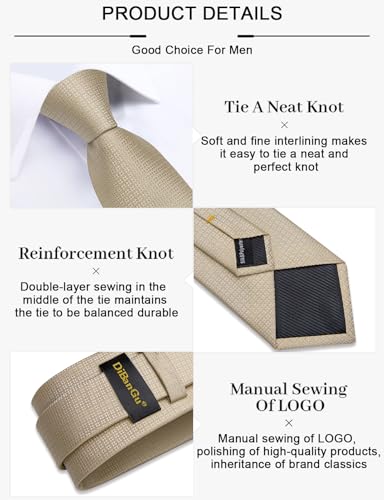 Image of DiBanGu Mens Silk Necktie Solid Color Tie and Pocket Square Cufflink Tie Clip Set Woven Plain Ties for Men Wedding Party