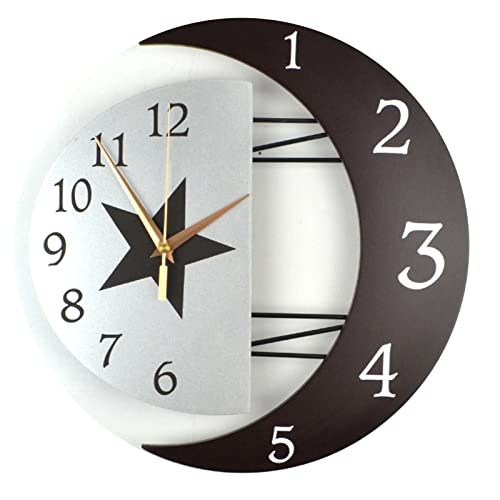 DEKKRYNFV Reloj de pared con forma de sol y luna, decorativo, funciona con pilas, fácil de leer, para interior, hotel, hogar, dormitorio, café