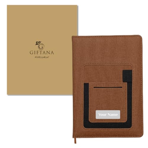 Image of Giftana Personalized Diary with Name, Customized Leather Notebook Diary with Magnetic Flip Lock, A5 Size, 192 Ruled Pages Office Diaries for Writing, New Year Corporate Gifts for Employee (Brown 2)