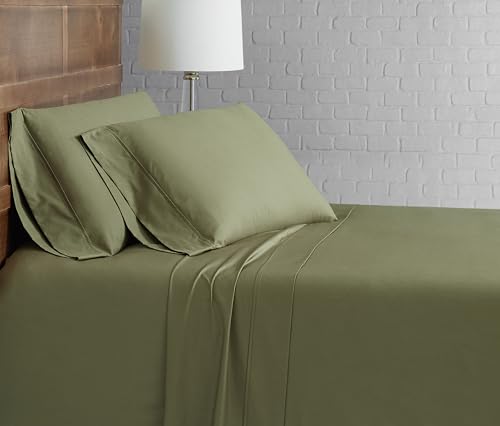 Image of CANNON - Solid Percale 3 Piece Twin Sheet and Pillowcase Set - Green