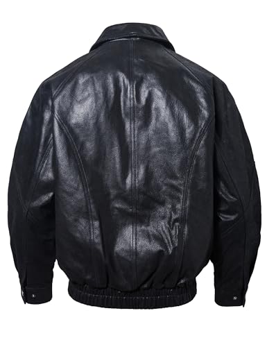 FLAVOR Men Casual Leather Bomber Jacket Classic Aviator Flight Jacket Black2