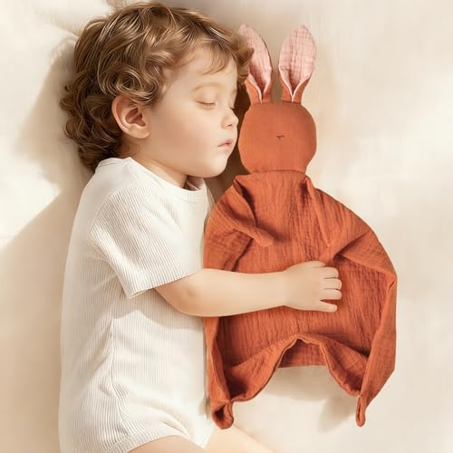 Image of insular Lovey Blanket for Boys and Girls, Organic Cotton Muslin Security Blanket for Babies, Soft Breathable Lovie Soothing Towel for Newborn and Infant, Brick Red