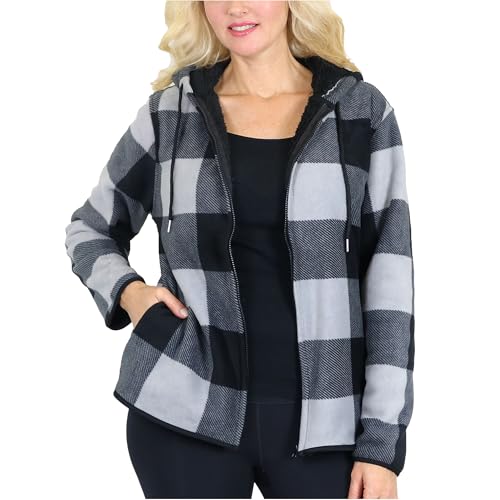 Galaxy by Harvic Women's Heavyweight Loose Fit Plaid Hoodie with Sherpa Lining - Ultimate Warmth & Comfort (S-L)