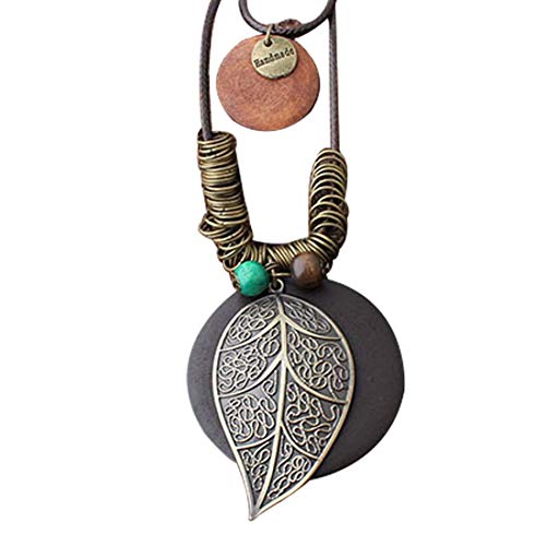 Les Umes Vintage Necklace Wooden Pendant Long Necklaces For Women Boho Ethnic Style Handmade Jewelry Leaf #TOP1