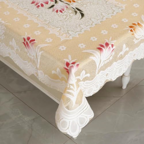 Image of STITCHNEST Florenza Orange Cotton Net Table Cover 40x60 Inches